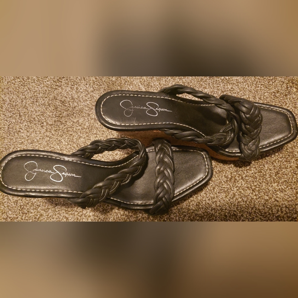 Jessica Simpson Black Leather Upper/Cork Wedges size 10
